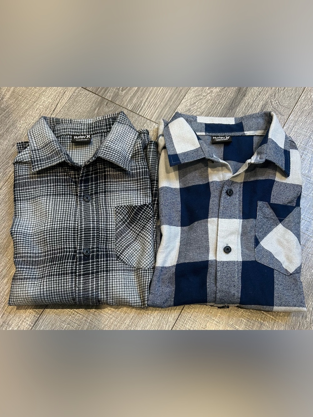 Hurley Boy’s Casual Button-Down Shirts - Black & Navy Plaid Pack (2)